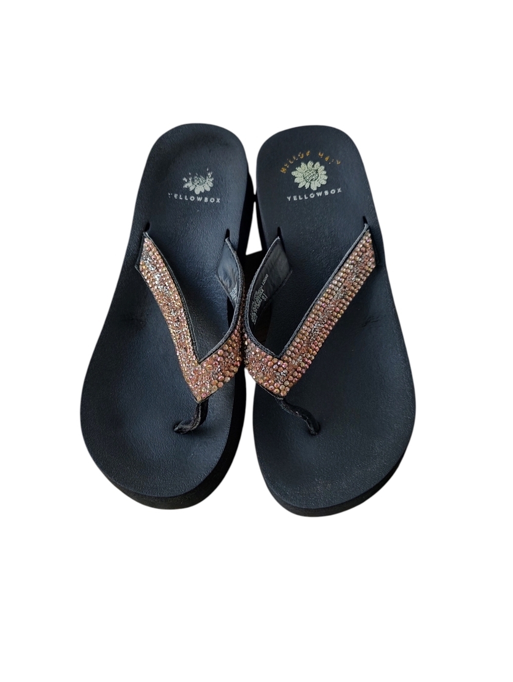 Yellowbox Amor Black Flip Flop Sandals with Rhinestone Straps - Picture 2 of 3